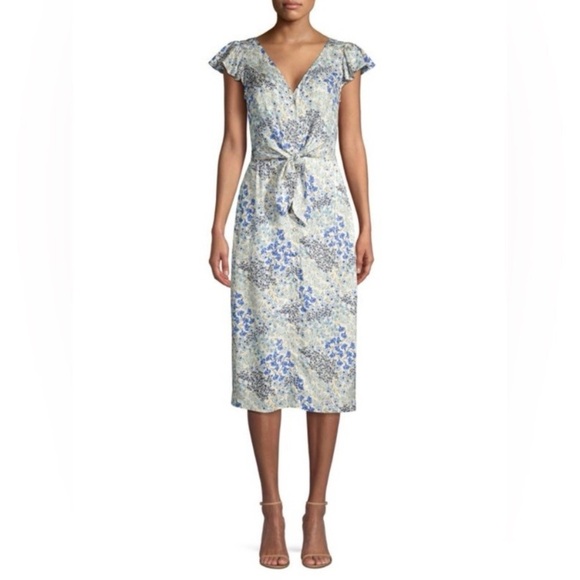 REBECCA TAYLOR Ava Tie-Front Floral Midi Dress NEW - Picture 1 of 16